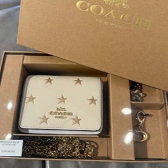 🎁 Coach Boxed Mini Wallet On A Chain With Star Print - Picture 7 of 7
